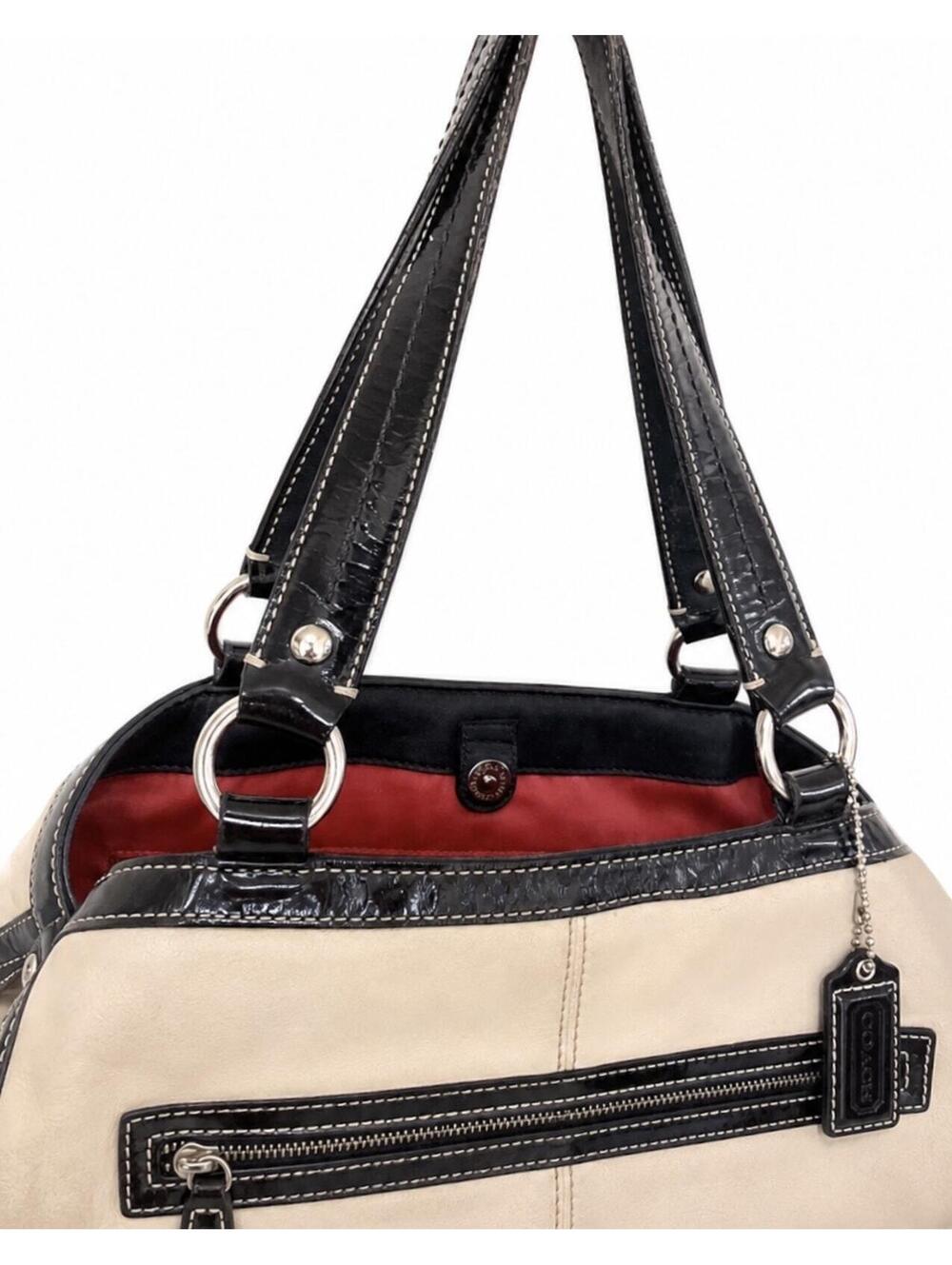 COACH Vintage Laura Leather Spectator Carryall Handbag Ivory & Navy F14866 - Picture 7 of 15